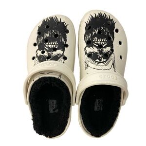 LUKE COMBS x CROCS - SKULL Classic Sherpa Fuzzy Fur Lined Clogs White M4 W6